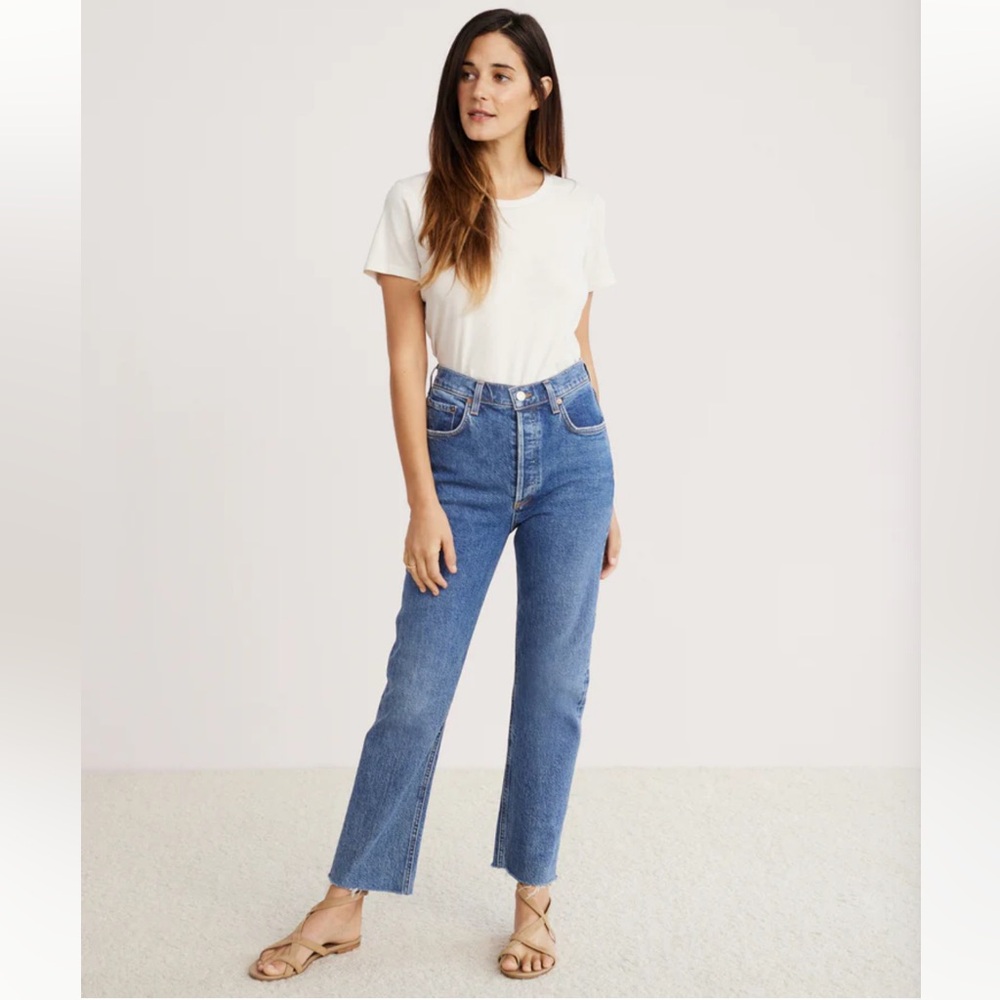 Jenni Kayne x AGOLDE Riley High Rise‎ Straight Crop Jeans Blue Escape Wash 30